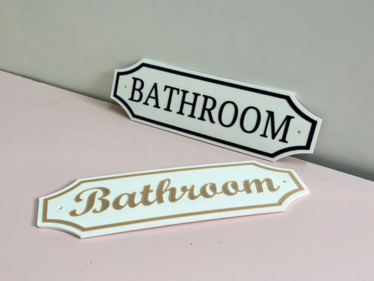 Bathroom Sign in Custom Colours Capitalised Font