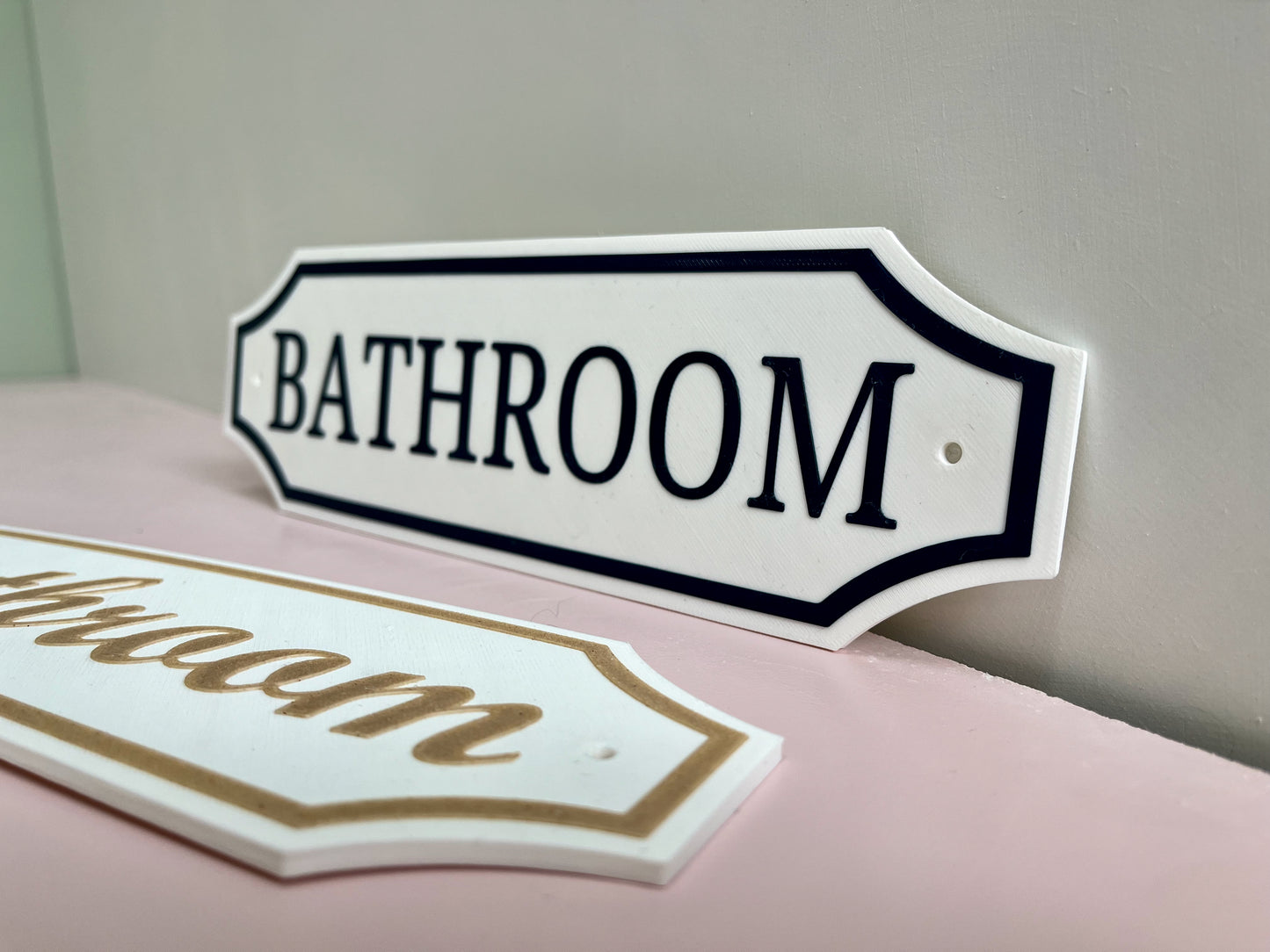 Bathroom Sign in Custom Colours Handwriting Font