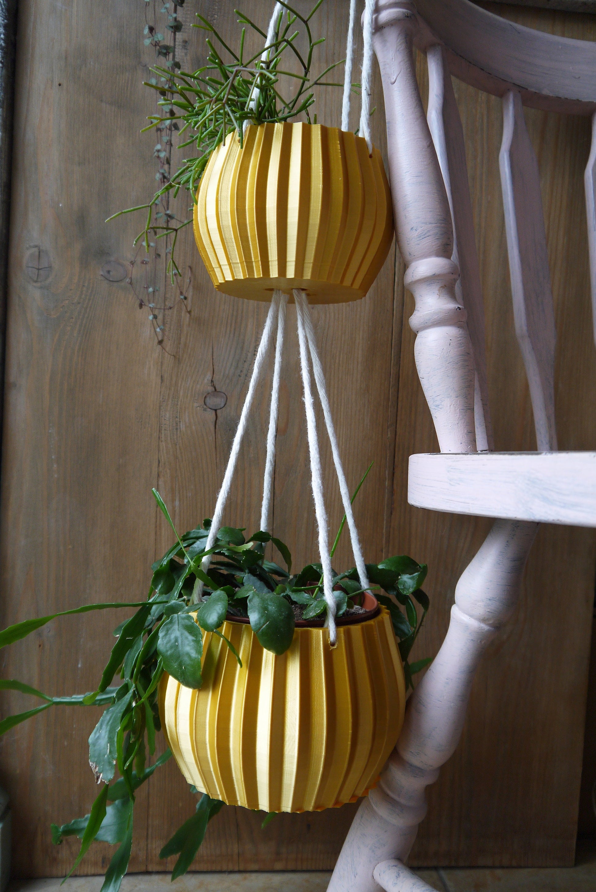 double hanging plant holder Double Hanging Plant Pot Fluted